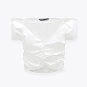 Zara Elegant White Ruched Blouse